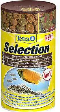  Tetra Selection 4 вида (хлопья, чипсы, гранулы, микс) для всех видов рыб, 250мл