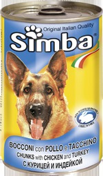 Влажный корм Simba Dog консервы для собак кусочки курица с индейкой 1230 г