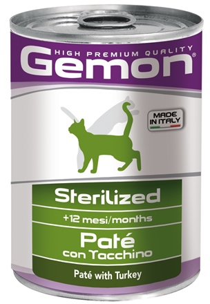 Влажный корм Gemon Cat Sterilised консервы для стерилизованных кошек паштет индейка 400 г