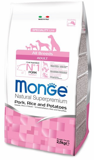 Корм для собаки Monge Dog Speciality корм для взрослых собак всех пород свинина с рисом и картофелем, мешок, мешок 2,5 кг