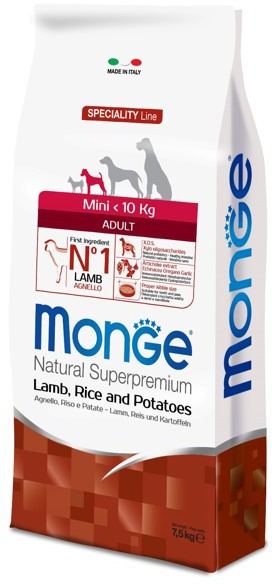 Корм для собаки Monge Dog Speciality Mini корм для взрослых собак мелких пород ягненок с рисом и картофелем, мешок 0,8 кг
