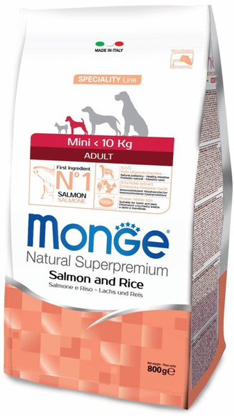 Корм для собаки Monge Dog Speciality Mini корм для взрослых собак мелких пород лосось с рисом, мешок 7,5 кг