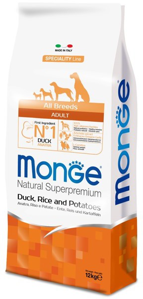Корм для собаки Monge Dog Speciality корм для взрослых собак всех пород утка с рисом и картофелем