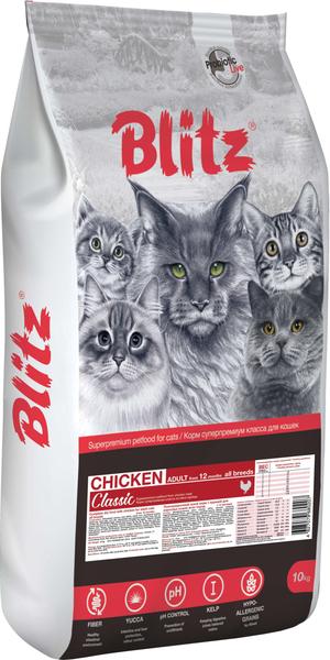 Корм для кошки Blitz для кошек с курицей, мешок 10 кг