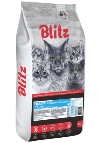 Корм для кошки Blitz для стерилизованных кошек с курицей, мешок 2 кг