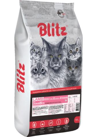 Корм для кошки Blitz для кошек с ягнёнком, мешок 10 кг