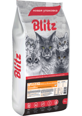 Корм для кошки Blitz для кошек с индейкой, мешок 2 кг