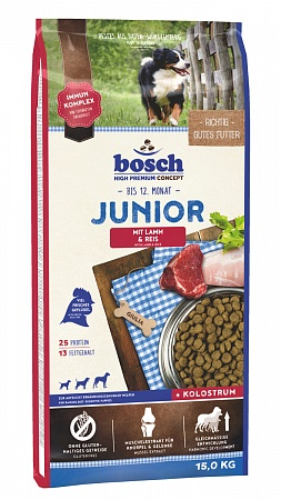 Корм для собаки Bosch Junior с ягнёнком и рисом корм для щенков, мешок 3 кг