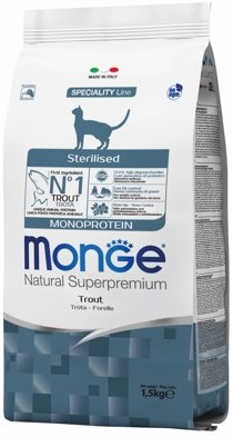 Корм для кошки Monge Monoprotein Sterilised Trout для стерилизованных кошек с форелью, мешок 10 кг