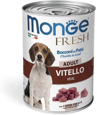 Влажный корм Monge Dog Fresh Chunks in Loaf консервы для собак мясной рулет телятина 400г