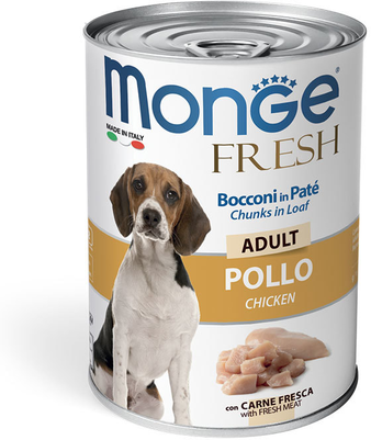 Влажный корм Monge Dog Fresh Chunks in Loaf консервы для собак мясной рулет курица 400г