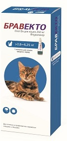  Intervet Бравекто капли спот-он от блох и клещей для кошек 2,8 - 6,25 кг 250 мг