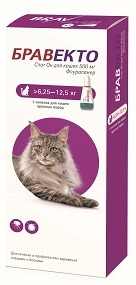  Intervet Бравекто капли спот-он от блох и клещей для кошек 6,25 - 12,5 кг 500 мг