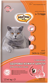 Корм для кошки Мнямс Skin&Coat с лососем для кожи и шерсти, мешок 1,5 кг