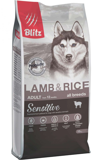 Корм для собаки Blitz Ягненок с рисом, мешок 15 кг
