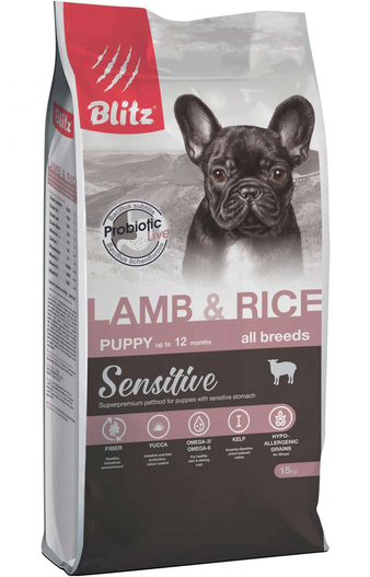 Корм для собаки Blitz для щенков ягненок с рисом, упаковка 500г