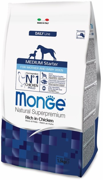 Корм для собаки Monge Dog Medium Starter корм для щенков средних пород, мешок 1,5 кг