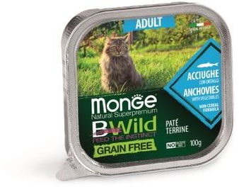 Влажный корм Monge Cat BWild GRAIN FREE беззерновые из анчоусов с овощами 100г