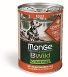 Влажный корм Monge Dog BWild GRAIN FREE беззерновые консервы из индейки с тыквой и кабачками для взрослых собак всех пород 400г
