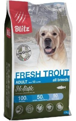 Корм для собаки Blitz Holistic форель низкозерновой для собак, мешок 0,5 кг