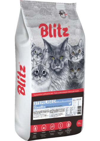 Корм для кошки Blitz для стерилизованных кошек с индейкой, мешок 2 кг