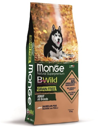 Корм для собаки Monge BWild GRAIN FREE беззерновой из лосося для взрослых собак всех пород, мешок 2,5 кг