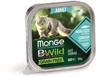 Влажный корм Monge Cat BWild GRAIN FREE беззерновые консервы из трески с овощами 100г