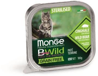 Влажный корм Monge Cat BWild GRAIN FREE беззерновые консервы из кабана с овощами для стерилизованных кошек 100г