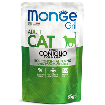 Влажный корм Monge Cat Grill Pouch паучи для взрослых кошек итальянский кролик 85г