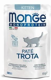 Влажный корм Monge Cat Monoprotein Pouch паучи для котят форель 85г