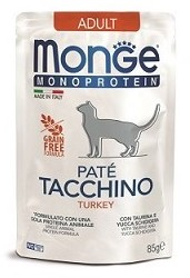 Влажный корм Monge Cat Monoprotein Pouch паучи для кошек индейка 85г