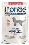 Влажный корм Monge Cat Monoprotein Pouch паучи для стерилизованных кошек говядина 85г