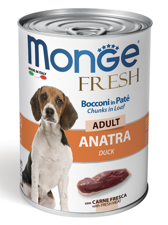 Влажный корм Monge Dog Fresh Chunks in Loaf консервы для собак мясной рулет из утки 400г