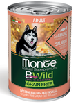 Влажный корм Monge Dog BWild GRAIN FREE беззерновые консервы из лосося с тыквой и кабачками для взрослых собак всех пород 400г
