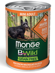 Влажный корм Monge Dog BWild GRAIN FREE Mini беззерновые консервы из утки с тыквой и кабачками для взрослых собак мелких пород 400г