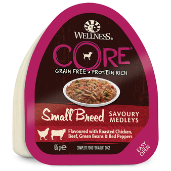 Влажный корм Wellness Core SMALL BREED консервы из курицы с говядиной, зеленой фасолью и красным перцем для собак мелких пород 85 г