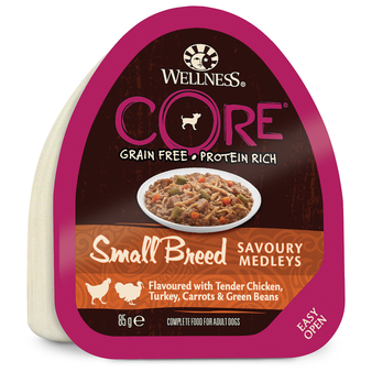 Влажный корм Wellness Core SMALL BREED консервы из курицы с индейкой, морковью и зеленой фасолью для собак мелких пород 85 г