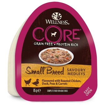 Влажный корм Wellness Core SMALL BREED консервы из курицы с уткой, горошком и морковью для собак мелких пород 85 г