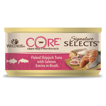 Влажный корм Wellness Core SIGNATURE SELECTS консервы из тунца с лососем в виде кусочков в бульоне для кошек 79 г