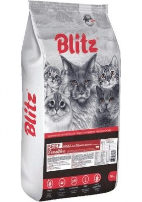 Корм для кошки Blitz для кошек c говядиной, мешок 10 кг