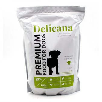 Корм для собаки Delicana для щенков средних пород ягненок с рисом, мешок 16 кг