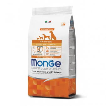 Корм для собаки Monge Dog Speciality Line Monoprotein для щенков всех пород утка с рисом и картофелем, мешок 12 кг