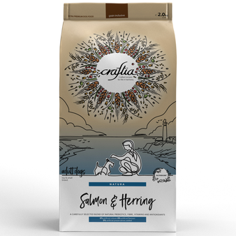 Корм для собаки Craftia NATURA для взрослых собак миниатюрных и мелких пород из лосося с сельдью, мешок 7 кг