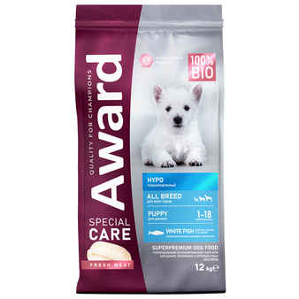 Корм для собаки Award HYPO для щенков от 1 мес. всех пород, склонных к аллергии со свежей белой рыбой