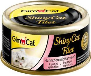 Влажный корм GimCat ShinyCat Filet консервы для кошек из цыпленка с креветками 70 г