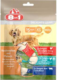  8 in 1 Лакомство 8in1 Eur Beef Delights Selection XS косточки жевательные для собак 6 видов (15шт)