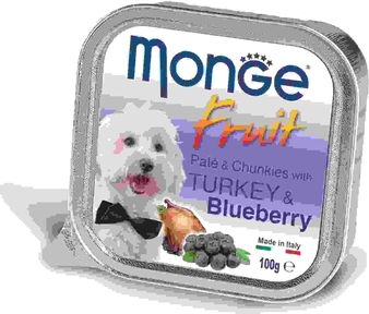 Влажный корм Monge Dog Fruit консервы для собак индейка с черникой 100 г