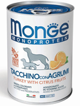 Влажный корм Monge Dog Monoproteico Fruits консервы для собак паштет из индейки с рисом и цитрусовыми 400 г